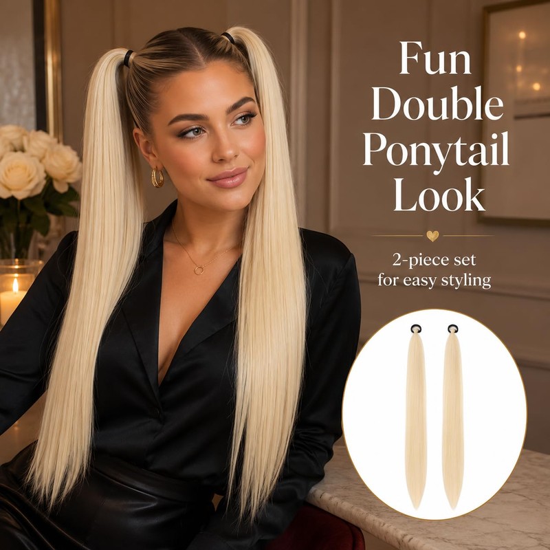 2 Pieces Blonde Ponytail Extension, 26 Inch Straight Braiding Hair,
