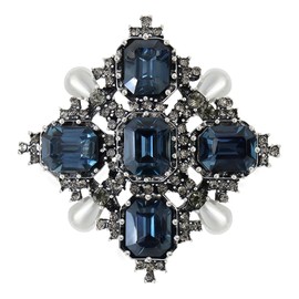 Cotsinyer Vintage Silver Brooch, Antique Silver Plated Zinc Alloy Pin with Deep Blue (Royal Blue) Crystals, Rhinestones & Faux Pearls | Baroque Victorian Retro Style Decorative brooches and pins for women