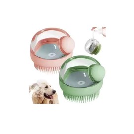 2-in-1 Pet Bath Brush with Shampoo Dispenser, Silicone Massage Grooming Tool for Dogs and Cats (Green)