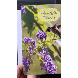 Unbranded Thank You Greeting Card Hummingbird Purple Flowers Heartfelt Thanks