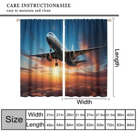 AAVEUP Airplane Blackout Curtains for Kids, Sunset and Sunset Over The Clouds Civilian Manned Aircraft Flight Window Drapes Print for Boys Adolescents Nursery Bedroom Living Room Bathroom 42x45in