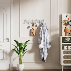 pickpiff Coat Hook Wall Mount: Silver Heavy Duty Metal Hook Rail with 6 Double Dual Hooks Hanger for Coat, Hat, Bag, Key in Mudroom, Enteyway, Bathroom, 1-Pack