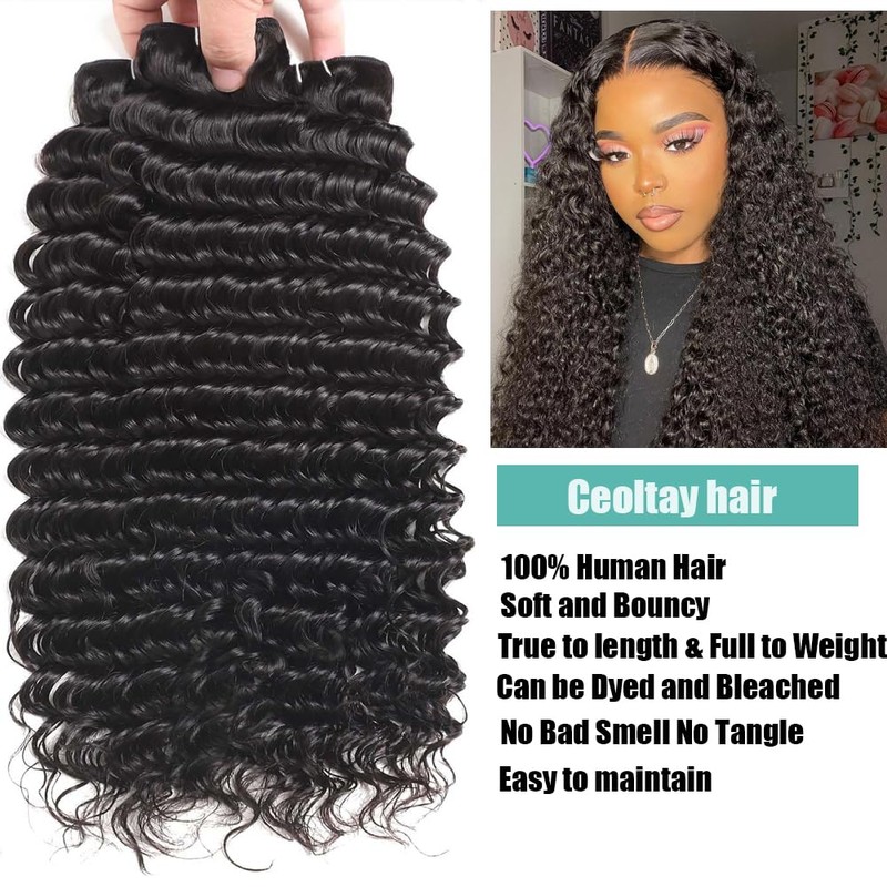 12A Deep Wave Bundles 18 20 22 Inch Curly Human