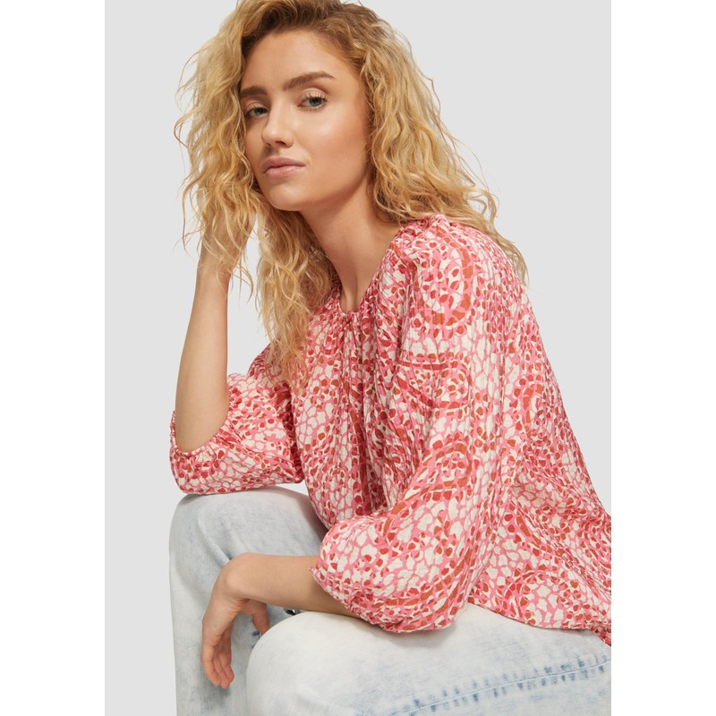 s.Oliver Textured Relaxed Fit Ruffle Raglan Sleeve Blouse, raspberry