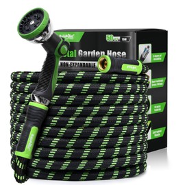 RAINPOINT Metal Garden Hose 50 ft - No-kink 304 Water Hose with 10 mode Nozzle - Brass Connection, Swivel Handle, Flexible Hose,Lightweight, Puncture