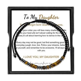 Morse Code Bracelet-To My Daughter, Graduation Back to School Gift Birthday Gift for Daughter (Tiger eye stone, To My Daughter)