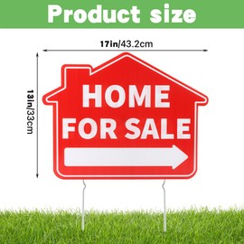3 Pack Home For Sale Sign with Stakes, Double Sided Signs, For Sale By Owner Sign Kit for Home House Real Estate Yard, 17" x 13"(Red)