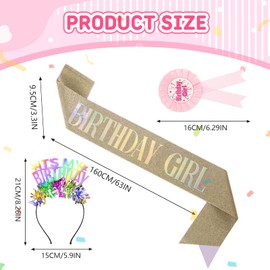 Leogony 3 PCS Birthday Badge Sash Set, Happy Birthday Headband Girl for Party Birthday Accessories