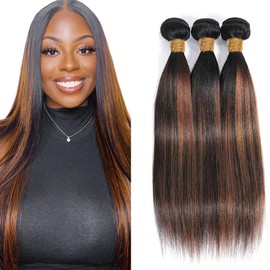 Highlight Bundles P1B30 Straight Human Hair Bundles Two Tone Black Mixed With Light Brown Bundles Human Hair 3 Bundles 26 28 30 Inch 1B30 Straight Bundles Human Hair