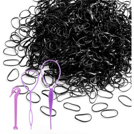 Ondaring Elastic Hair Ties 1000 Pcs Hair Elastics in Multicolors with 1pcs Hair Bands Cutter Remover & 2pcs Hair Tail Tools for Toddler Infants Kids Girls Women (Black)
