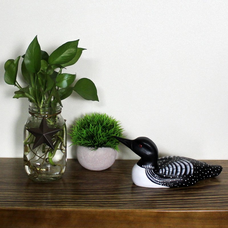 CVHOMEDECO. Primitives Hand Engraving and Painted Wood Loon Farmhouse Figurine