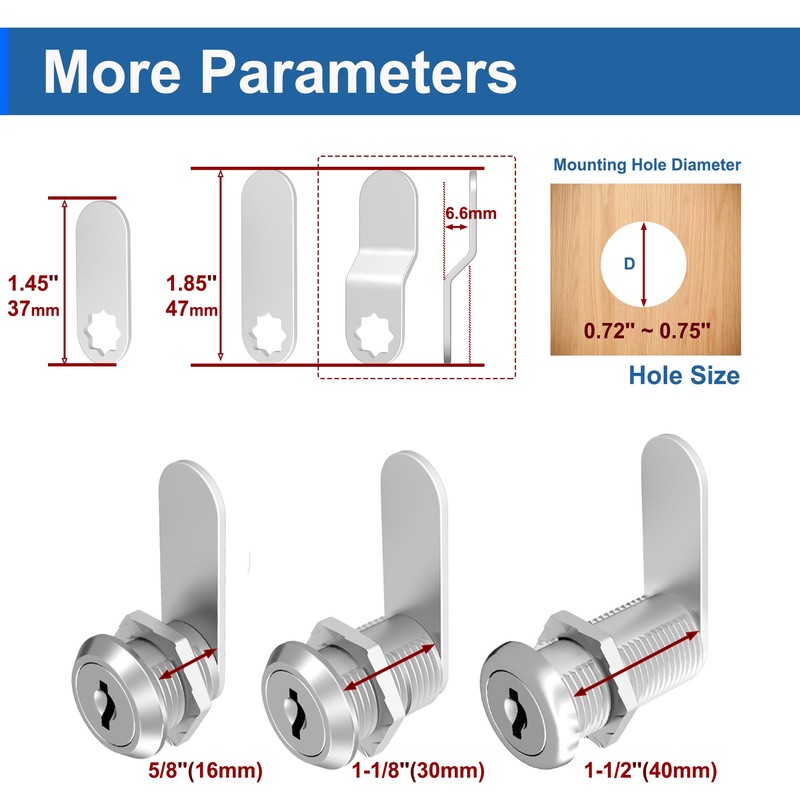BOZXYE 6 Pcs Cabinet Locks with Keys, 5/8" Cam Locks