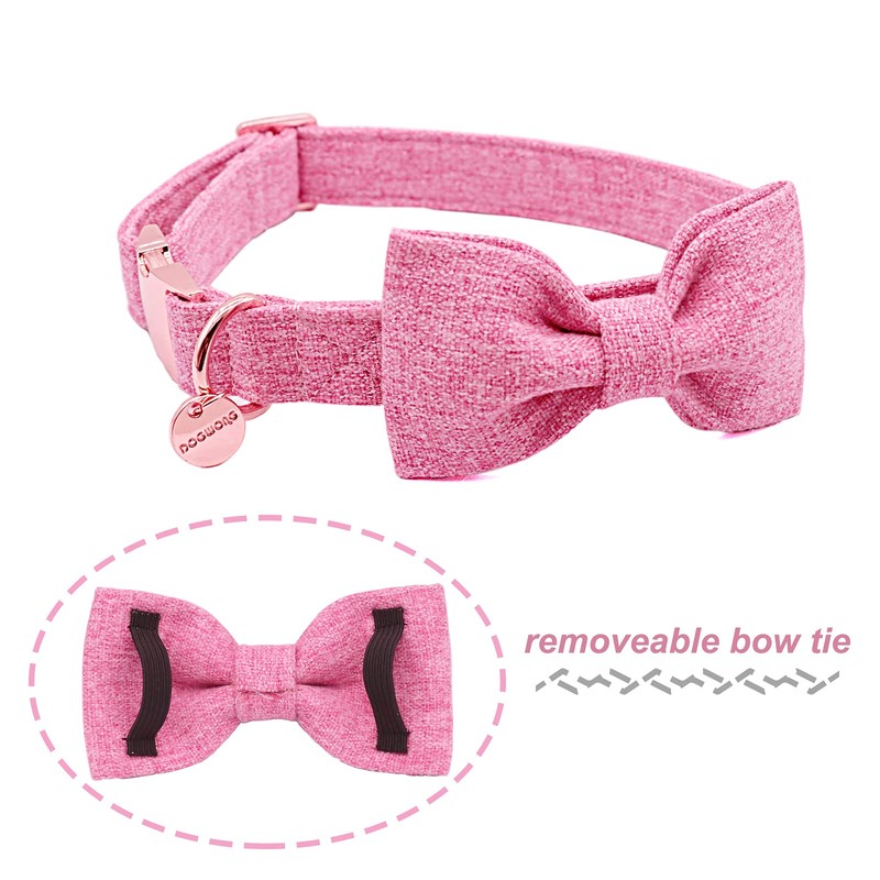 DOGWONG Cotton Dog Collar with Bow Pink Pet Collar Durable