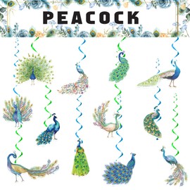 24 Pcs Peacock Hanging Swirls Peacock Spirals Ceiling Swirls Decorations Peacock Hanging Decorations for Peacock Birthday Decorations Party Supplies