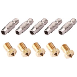 CESFONJER 10pcs/set:5pcs 1.75mm Stainless Steel Nozzle Throat with PTFE Tube + 5pcs 0.4mm Extruder Nozzle Printhead for V6 Makerbot 3D Printer