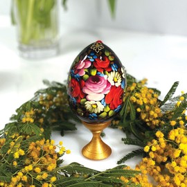 STP GOODS Black and Light Handmade Decorative Egg on Stand, Decorative Egg, Zhostovo Pisanka , Pisanka (Black)