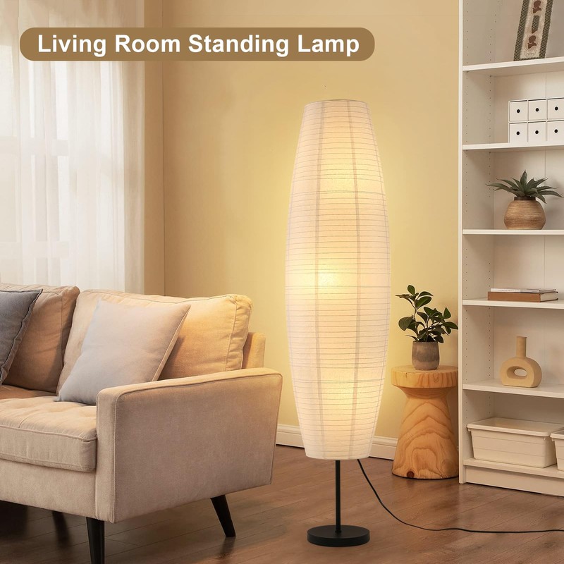 Fivemengo Paper Lamp Floor Lamp White Paper Lantern 3-Lights Bulbs