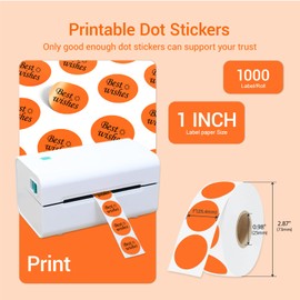 YOULAISHI 1 Inch Circle Dot Stickers 1000 PCS Color Coding Thermal Labels Dots Writable Printable Small Round Stickers for Office, Classroom, Inventory, Garage, Organizing Storage, DIY, Orange