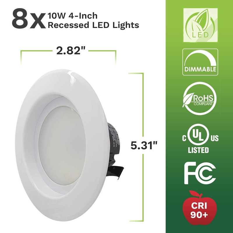 Bioluz LED 8 Pack 4” LED Retrofit Recessed Lighting, 65W