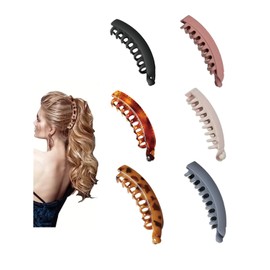 KGDUYC Large Banana Clip Hair Colourful Banana Clip Banana Hair Clips for Thick Hair, Non-Slip Ponytail Holder Clip for Women, Pack of 6