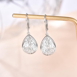 Teardrop Leverback Dangle Heart Earrings Dragonfly Hook Earring for Women Fashion 925 Sterling Silver Hypoallergenic Jewelry (04-Apr-Diamond)