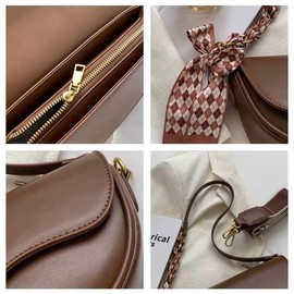 Elvirka Crossbody Bag for Women - Small Vegan Leather Shoulder Purse, Lightweight Travel Mini Handbag with Bow Detail (Brown)