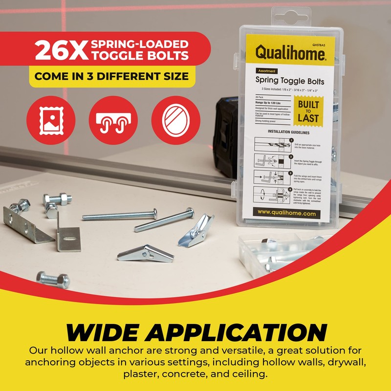 Qualihome Spring Toggle Bolt Anchor Assortment Kit - Includes Sizes
