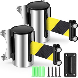 Singhoow 2 Pcs 16.4ft Magnetic Wall Mount Retractable Belt Barrier Wall Barrier Tape Crowd Control Safety Belt with Steel Case for Grocery Airports Banks School Retail Store Stadium, Yellow and Black