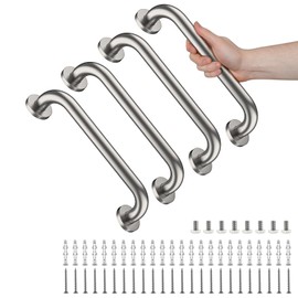 4 Pack 12 Inch Shower Grab Bars, YuanDe Brushed Nickel Stainless Steel Bathroom Wall Grab Bar Handle, Shower Balance Bar, Safety Hand Rail Support, Handicap Elderly Senior Bath Grab Handle(1" Tube)