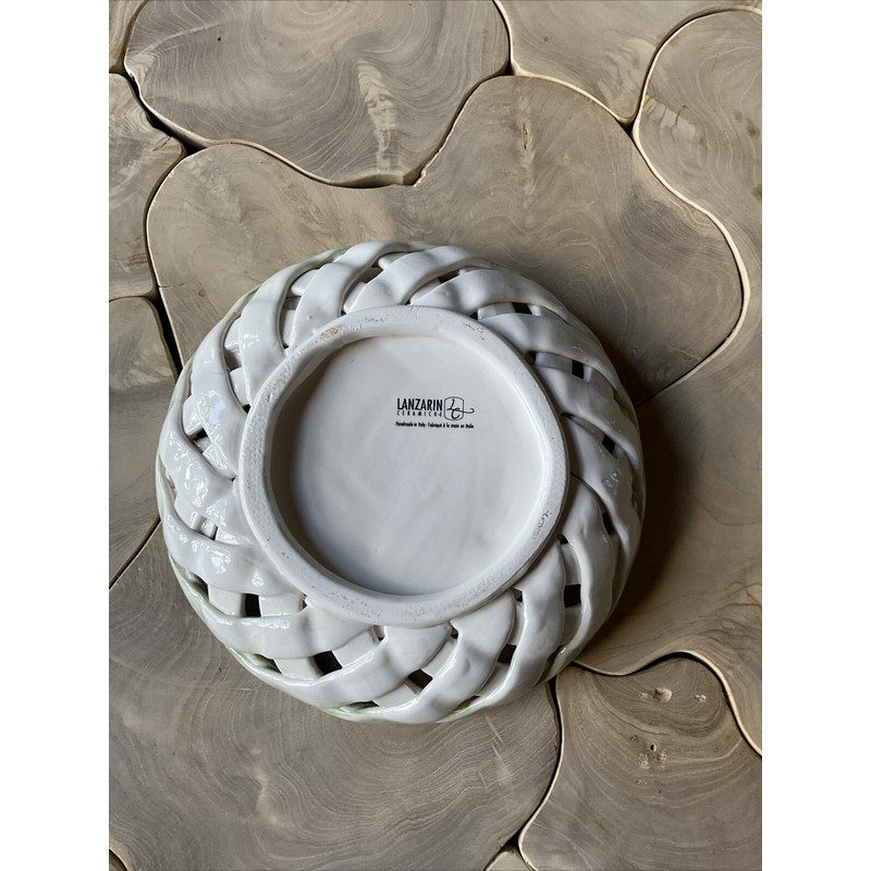 Lanzarin Ceramiche Strawberry Bowl Rare Weave Basket Ceramic Handmade Italy