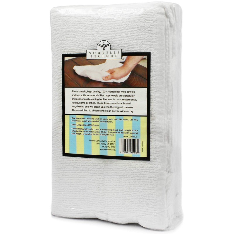 Nouvelle Legende 100% Cotton Ribbed Bar Mop Towels, Absorbent, Durable,