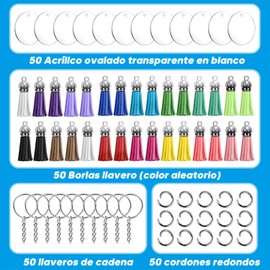 Llaveros acrílicos en blanco, 200 piezas transparentes para vinilo con 50 piezas en blanco acrílico (Paquete de 50 unidades)