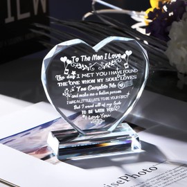 Movdyka K9 Crystal Etched to My Man Heart Plaque Sign for Him Romantic Ornaments Gifts for Boyfriends Husband on Anniversary Valentine's Day