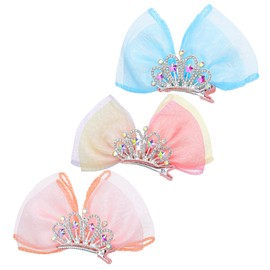 Princess Hair Accessories - 3-Piece Crowns & Barrettes with Rhinestone & Glitter Details for Girls' Birthday Parties, Princess Dress Up Costume