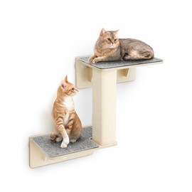 Pecute Double Cat Shelves with Cat Scratching Post for Wall Window with Solid Wood Frame