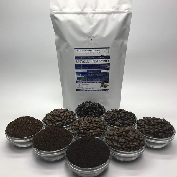 South America, Brazil Peaberry (2-Pound Bag) Premium Arabica Coffee Freshly Custom Roasted Today (Medium Roast/Whole Bean) Customized Roast Or Grind Available By Messaging Us At Time Of Checkout