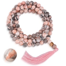 Mala Beads 108 Japamala Necklace with 18K Gold Plated Charm Meditation Necklace with Tassel Women & Men Natural Healing Crystal Jewelry - Buddhist Prayer Bead for Yoga and Spiritual Gift (8 mm)