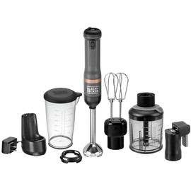 BLACK+DECKER Kitchen Wand Cordless Immersion Blender, 4 in 1 Multi Tool Set, Hand Blender with Charging Dock, Grey (BCKM1014K01)