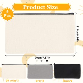 Tikplus Fabric Bag, DIY Blank Fabric Bag for Painting for Children, Small Fabric Bag with Zip, Can be Used as Pencil Case, School Pencil, Cosmetic Bag, Bags Children's Birthday Party, black, Pack of 9