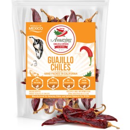 Guajillo Chiles Peppers Dried Whole 4 oz – Natural and Premium. Great For Mexican Recipes Like Mole, Tamales, Salsa, Meats. Mild to Medium Heat, Complex Fruity Flavor. Resealable Bag