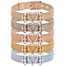 Kistanio - Women's Mesh Bracelet with 3 Charms | Pendant Charms | Available in 5 Colours | Mesh Charm Bracelet Set |, gold, 14 centimeters, Modern