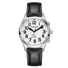 Hearkent Orologio parlante da donna con numeri giganti, facile da leggere anziani ipovedenti, anziani, orologio da polso semplice alla moda, cronometraggio preciso, Nero , Cinghia