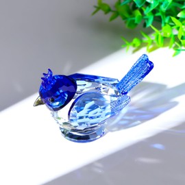 Crystal Blue Bird Figurine Gifts for Women Men Art Glass Birds Collectible Statue Decorative Tabletop Centerpiece for Animal Lovers