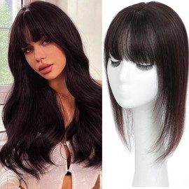 Hair Toppers for Women Real Human Hair， 360°3D Topper for Women with Thinning Crown Wispy Clip in Bangs Breathable Hand Tied Craft Big Coverage Hairpieces (Chestnut Brown, 16 Inch-3D-Wispy)