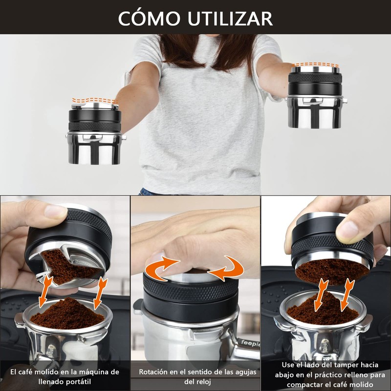 Tamper de Café, Profundidad Ajustable en Ambos Lados，Herramienta de Martillo
