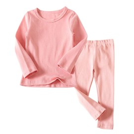 Conjunto de ropa interior térmica de 2 piezas para niños pequeños y niñas, con cuello redondo y parte inferior para niños pequeños, pijamas cálidos (1-7 años), Rosa claro, 3 Años