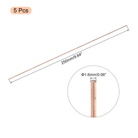 sourcing map 5 Pack Pure Copper Round Rod 1.6mm/0.06 Inch Diameter 250mm/10 Inch Length Solid Copper Rod Lathe Bar Stock for DIY Metal Craft Metal Working Hobbies
