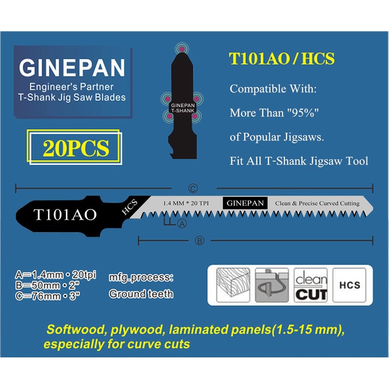 Jigsaw Blades T Shank 20PCS T101AO with Case, Compatible with