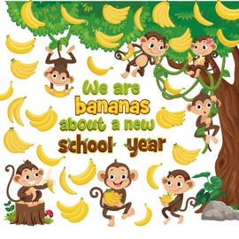 Harloon 50 Pcs Jungle Monkey Bulletin Board Set Monkey Cutouts Jungle Animals Bulletin Board Classroom Decorations for Back to School Birthday Summer Party Kindergarten Classroom Wall Decor