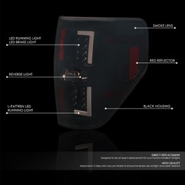DNA MOTORING Pair L-Style LED DRL Tail Light Brake Lamp Assembly Compatible with 09-14 F150, Black/Smoked Lens,TL-ZTL-006L-SM